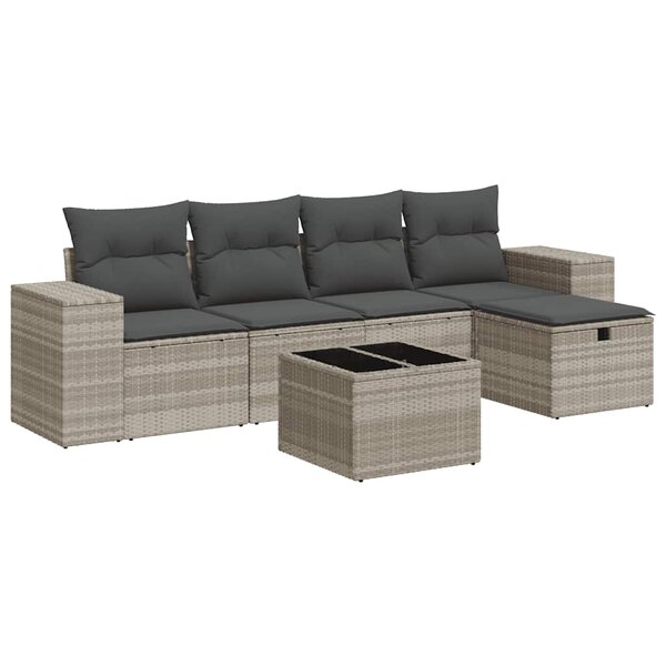 vidaXL Salon de jardin 6 Pièces avec coussins gris clair résine tressée