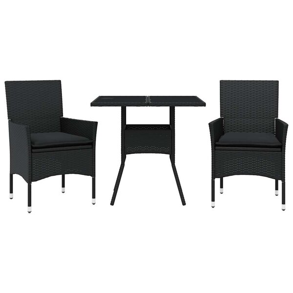 vidaXL Ensemble à manger de jardin et coussins 3 Pièces noir rotin verre