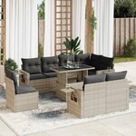 vidaXL Salon de jardin 9 Pièces avec coussins gris clair résine tressée