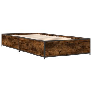 vidaXL Cadre de lit chêne fumé 90x200 cm bois d'ingénierie et métal