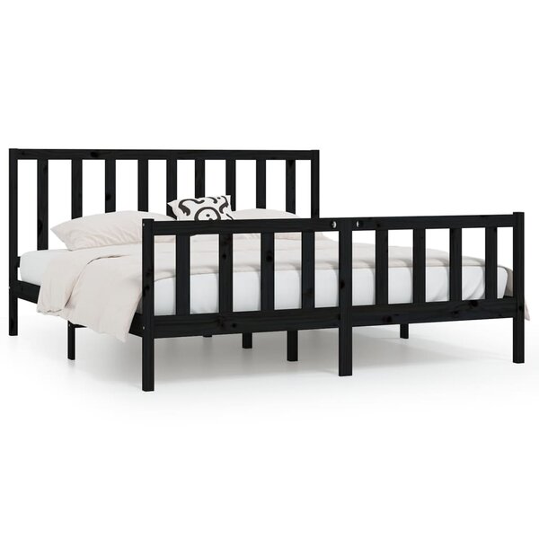 vidaXL Cadre de lit Noir Bois massif 200x200 cm