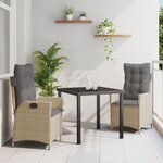 vidaXL Ensemble de salle à manger de jardin 3 pièces avec coussins beige poly rotin