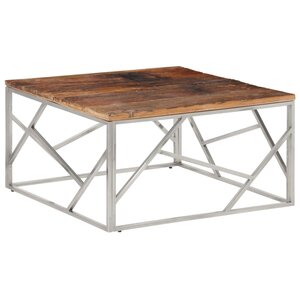 vidaXL Table basse argenté inox et bois de mélèze massif