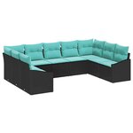 vidaXL Ensemble de Canapés avec coussin 9 Pièces Noir polyrotin