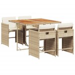 vidaXL Ensemble à manger de jardin avec coussins 5Pièces Beige poly rotin