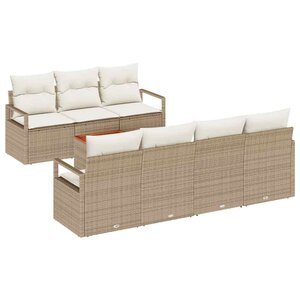 vidaXL Ensemble de canapé de jardin avec coussin 8 Pièces Beige polyrotin