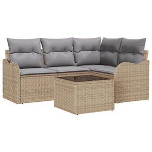 Ensemble de canapé de jardin 5 pièces avec coussins en poly rotin noir