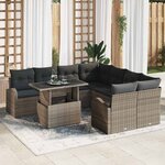 vidaXL Ensemble de canapé de jardin avec coussin 9 Pièces Gris Poly rotin