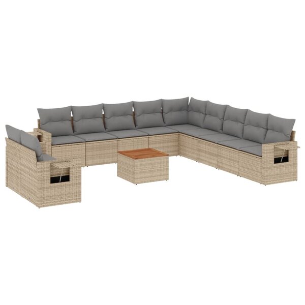 vidaXL Salon de jardin et coussins 12 Pièces mélange beige résine tressée