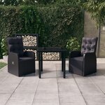 vidaXL Ensemble à manger de jardin avec coussins 3 Pièces noir