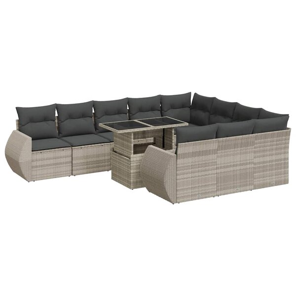 vidaXL Salon de jardin 11 Pièces avec coussins gris clair résine tressée