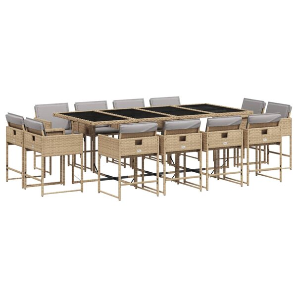 vidaXL Ensemble à manger de jardin coussins 13 Pièces mélange beige rotin