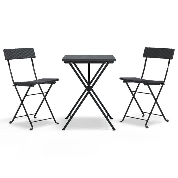 vidaXL Ensemble de bistro pliable 3 Pièces Noir Résine tressée