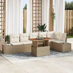 vidaXL Ensemble de salle à manger jardin 7 pièces coussins Beige Poly Rotin Acacia