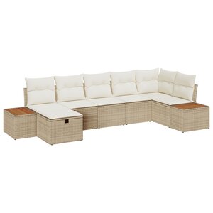 vidaXL Ensemble de 7 Pièces de Canapé de Jardin avec Coussins Beige en Rattan