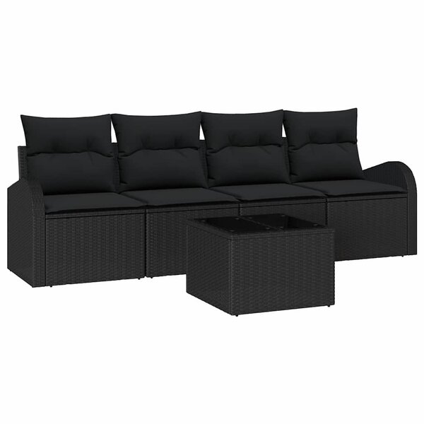 vidaXL Ensemble de canapé de jardin avec coussin 5 Pièces Noir