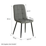 Lot de 2 chaises de salle a manger en tissu aspect lin gris  pieds metal noir