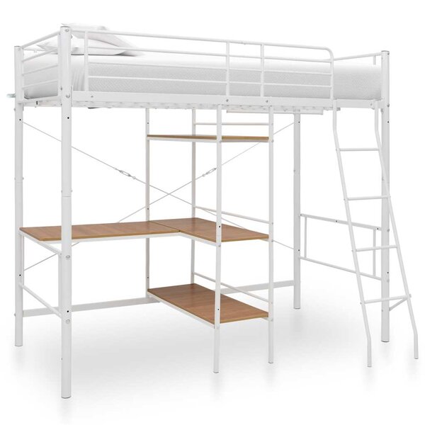 vidaXL Lit superposé avec table sans matelas blanc métal 90x200 cm