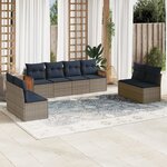 vidaXL Salon de jardin 8 Pièces avec coussins gris résine tressée