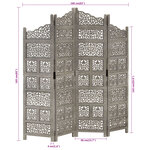 vidaXL Cloison de séparation 4 panneaux Gris 160x165 cm Bois manguier
