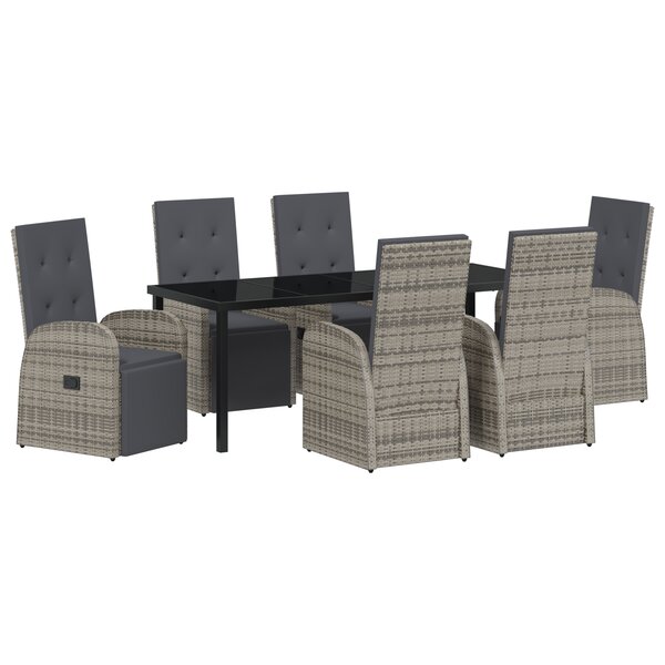 vidaXL Ensemble de salle à manger de jardin de 7 pièces avec coussins Gris en rattan synthétique