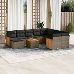 vidaXL Salon de jardin 11 Pièces avec coussins gris résine tressée