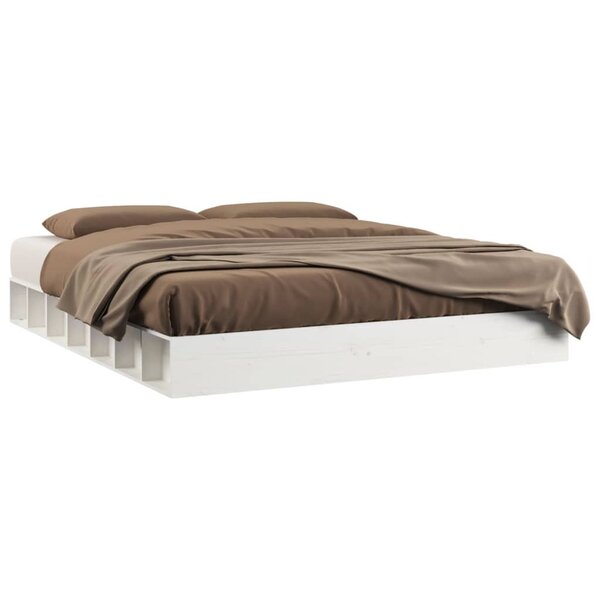 vidaXL Cadre de lit Blanc 150x200 cm Très grand Bois massif