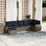 vidaXL Salon de jardin 7 Pièces avec coussins gris résine tressée