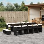 vidaXL Ensemble à manger de jardin 15 Pièces coussins noir résine tressée