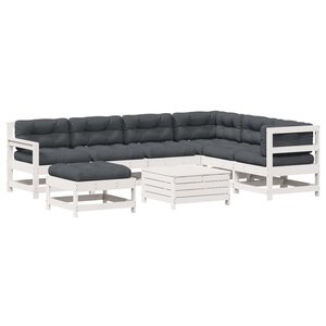 vidaXL Salon de jardin avec coussins 8 Pièces blanc bois de pin massif