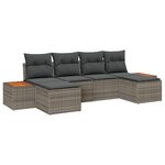 Ensemble de 6 Pièces de Canapés de Jardin avec Coussins en Rattan Poly Gris Acacia