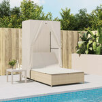 vidaXL Chaise longue double avec toit et rideaux beige résine tressée