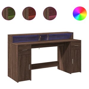 vidaXL Bureau et lumières LED chêne marron bois d'ingénierie
