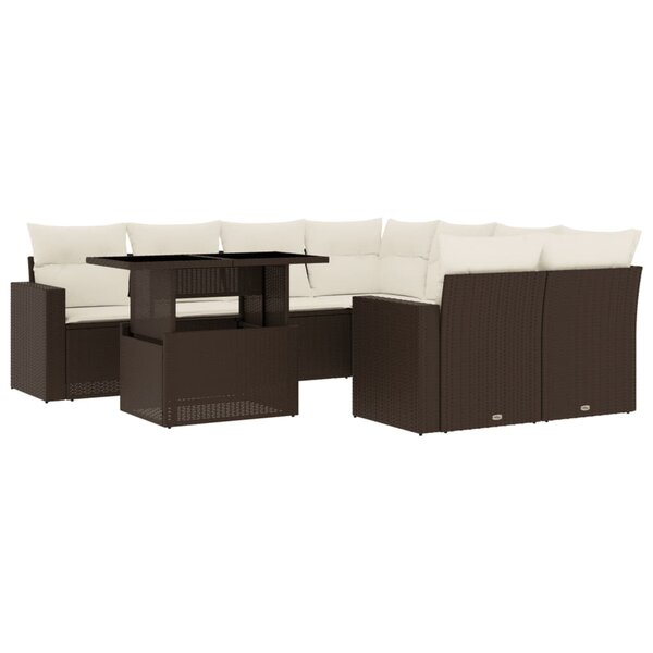 vidaXL Salon de jardin avec coussins 9 Pièces marron résine tressée
