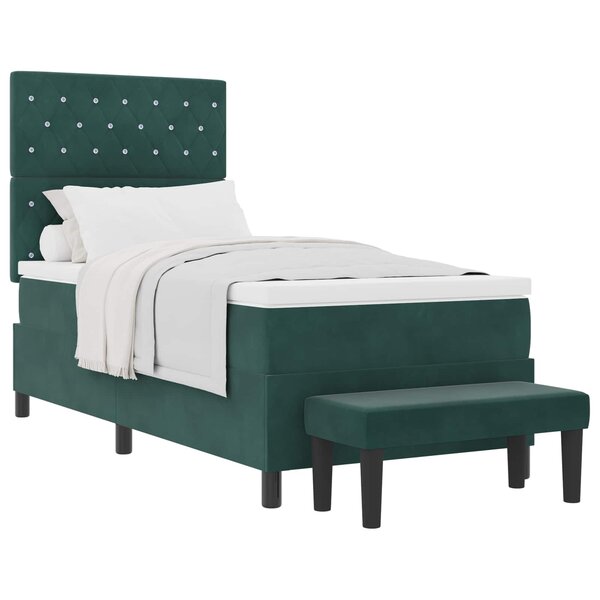 vidaXL Lit à ressorts avec coussin Vert foncé 200 x 100 cm Velours