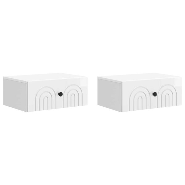 vidaXL Cabinet de chevet mural 2 pièces Blanc brillant