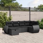 vidaXL Salon de jardin 6 Pièces avec coussins noir résine tressée