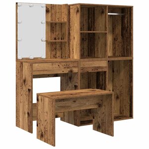 vidaXL Ensemble de coiffeuse avec LED vieux bois bois d'ingénierie