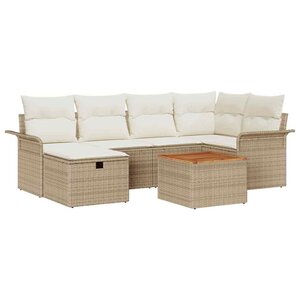 vidaXL Ensemble de canapé de jardin 7 Pièces Beige Poly rotin