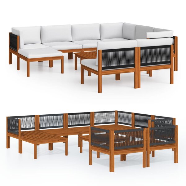 vidaXL Salon de jardin 10 pièces avec coussins  bois crème  acacia et corde