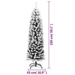 vidaXL Sapin de Noël artificiel mince flocon de neige vert 150 cm PVC