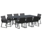 Ensemble de salle à manger de jardin 9 pièces avec coussins noir poly rotin