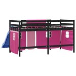 vidaXL Lit mezzanine enfants et rideaux rose 90x200cm bois pin massif