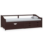 vidaXL Lit de repos 3 places à tiroirs Marron foncé Pin 90x200 cm