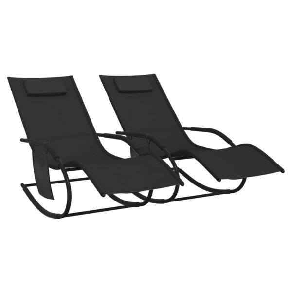 vidaXL Chaises longues à bascule 2 Pièces Noir Acier et textilène