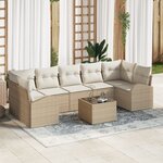 vidaXL Ensemble de canapé de jardin 8 pièces avec coussins Beige Poly Rotin