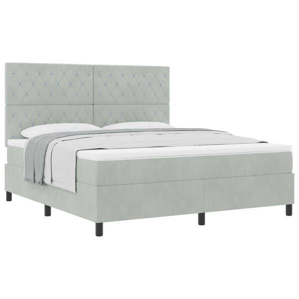 Lit à ressort vidaXL avec matelas Gris clair Super King en velours