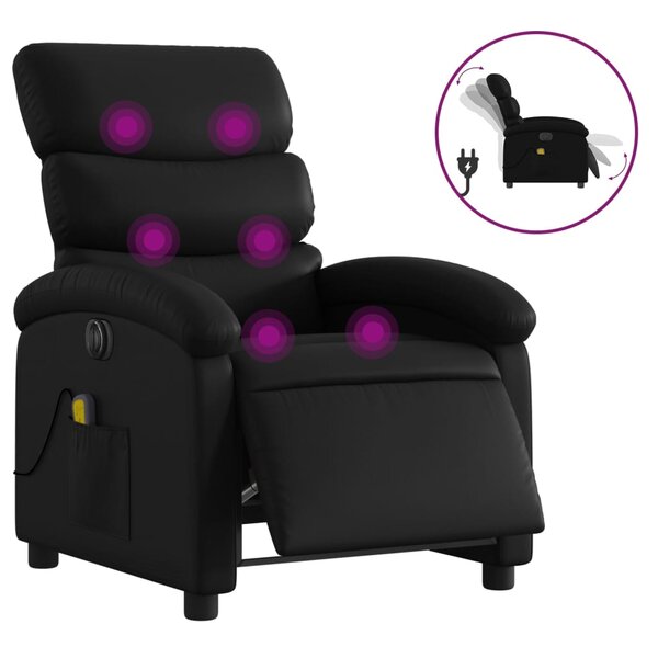 vidaXL Fauteuil de massage inclinable électrique noir similicuir
