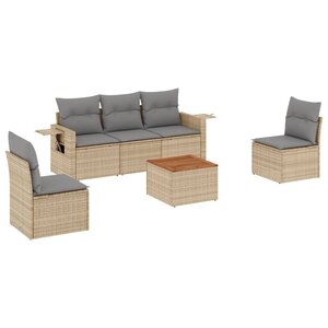 vidaXL Salon de jardin avec coussins 6 Pièces beige résine tressée