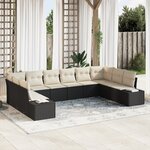 vidaXL Ensemble de canapé de jardin de 10 pièces avec coussins Noir Poly Rattan